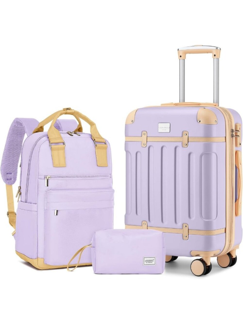 Expandable 3-Piece Carry-On Luggage Set - Stylish Lavender Suitcases for Travel